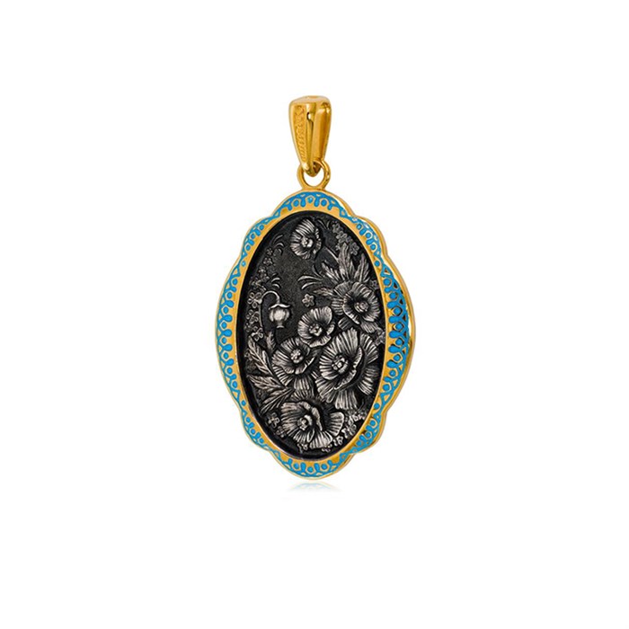 Подвеска из серебра «Жостово. Маки» (золочение) Fil7.41з-1086