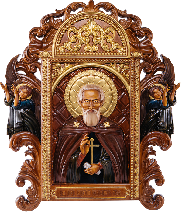 Резная икона "Сергий Радонежский" с ящиком RM100026 - фото 81201