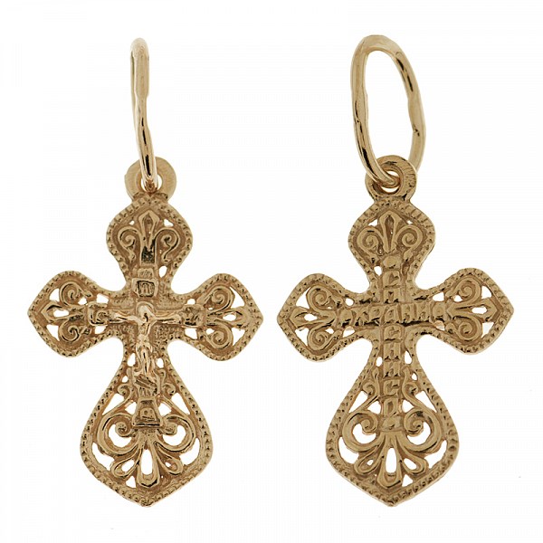 Крест серебрянный, Позолота красная 585*, с корундами, Спаси и сохрани, 0.93 гр. ПР.К.000049