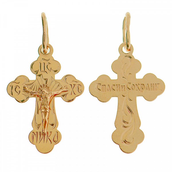 Крест серебрянный, Позолота красная 585*, с корундами, Спаси и сохрани, Москва златоглавая-2, 1.45 гр. ПР.К.000052