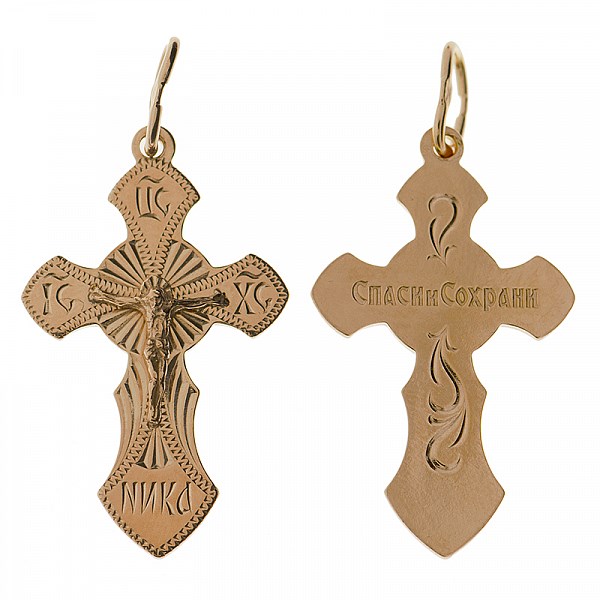 Крест серебрянный, Позолота красная 585*, с корундами, Москва златоглавая-2, 2.02 гр. ПР.К.000054