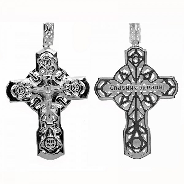 Крест серебрянный, с корундами, Спаси и сохрани, Аксиос, 5.24 гр. ПР.К.000132