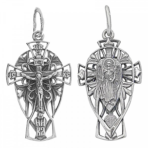 Крест серебрянный, Чернение (оксидирование), с корундами, Ангел-Хранитель, Духовное наследие, 3.07 гр. ПР.К.000162 - фото 82188