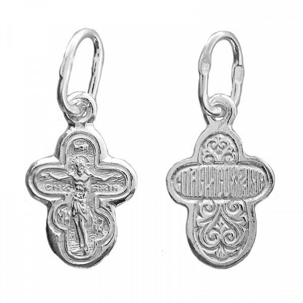 Крест серебрянный, с корундами, Спаси и сохрани, Царь Славы, 0.60 гр. ПР.К.000215 - фото 82241