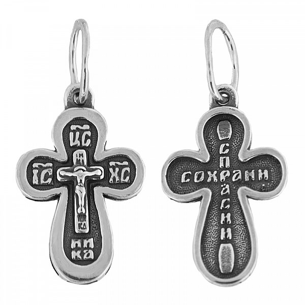 Крест серебрянный, Чернение (оксидирование), с корундами, Спаси и сохрани, Спаси и сохрани, 1.48 гр. ПР.К.000315