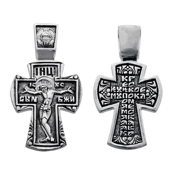 Крест серебрянный, Чернение (оксидирование), с корундами, Кресту твоему поклоняемся, Владыко, коллекция "Санкт-Петербург", 4.10 гр. ПР.К.000331