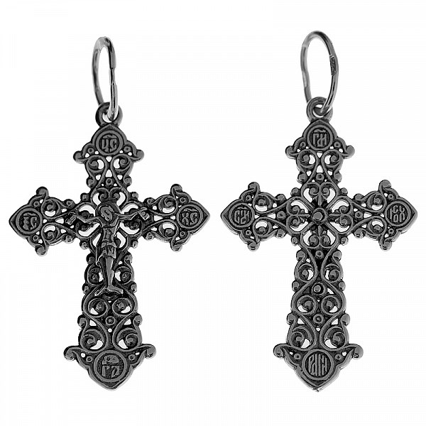 Крест серебрянный, Чернение (оксидирование), с корундами, Спаси и сохрани, 2.15 гр. ПР.К.000348