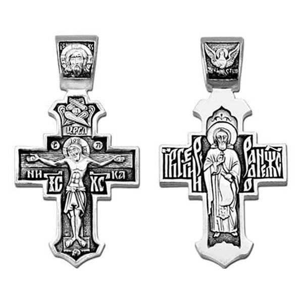 Крест серебрянный, Чернение (оксидирование), с корундами, Сергий Радонежский Св., коллекция "Санкт-Петербург", 6.63 гр. ПР.К.000367