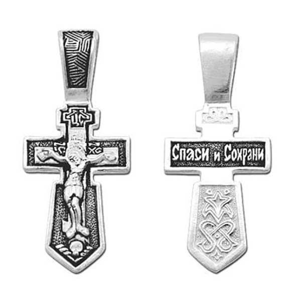 Крест серебрянный, Чернение (оксидирование), с корундами, Спаси и сохрани, коллекция "Санкт-Петербург", 2.22 гр. ПР.К.000384