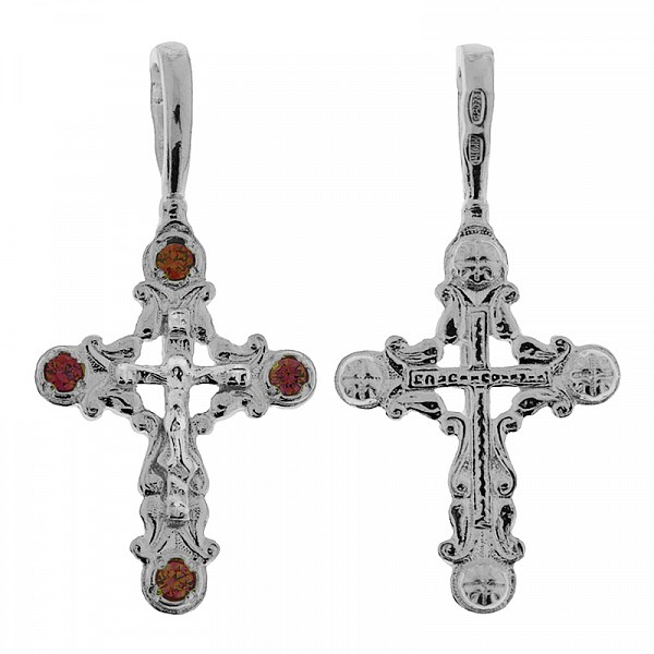 Крест серебрянный, с корундами, Спаси и сохрани, 1.80 гр. ПР.К.000395
