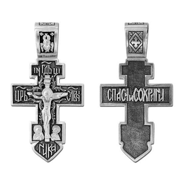 Крест серебрянный, Чернение (оксидирование), с корундами, Спаси и сохрани, коллекция "Санкт-Петербург", 9.20 гр. ПР.К.000399