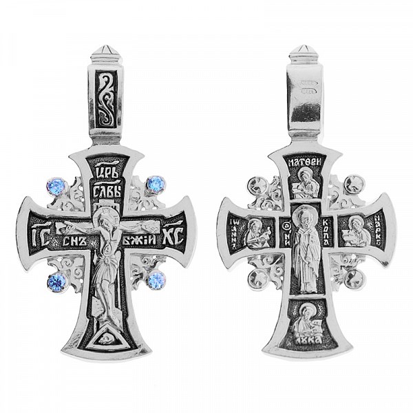 Крест серебрянный, Чернение (оксидирование), с корундами, Лука Св., коллекция "Санкт-Петербург", 6.10 гр. ПР.К.000406