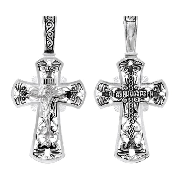 Крест серебрянный, Чернение (оксидирование), с корундами, коллекция "Санкт-Петербург", 2.33 гр. ПР.К.000416