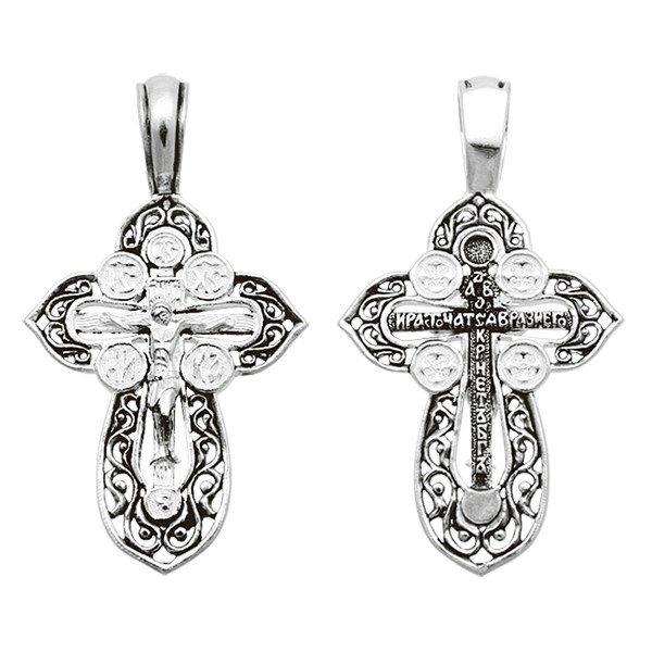 Крест серебрянный, Чернение (оксидирование), с корундами, Да воскреснет Бог..., коллекция "Санкт-Петербург", 3.70 гр. ПР.К.000422