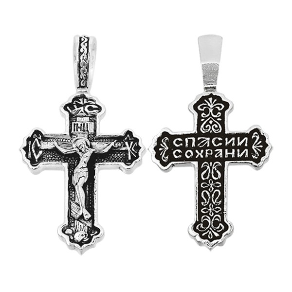 Крест серебрянный, Чернение (оксидирование), с корундами, Спаси и сохрани, коллекция "Санкт-Петербург", 2.20 гр. ПР.К.000438 - фото 82464