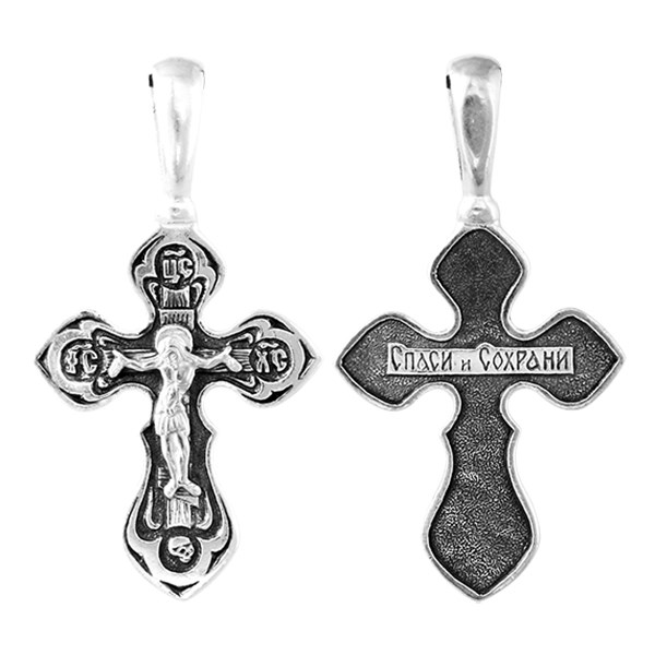 Крест серебрянный, Чернение (оксидирование), с корундами, Спаси и сохрани, коллекция "Санкт-Петербург", 2.80 гр. ПР.К.000490