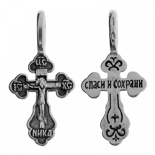 Крест серебрянный, Чернение (оксидирование), с корундами, коллекция "Иваново", 0.94 гр. ПР.К.000504 - фото 82530