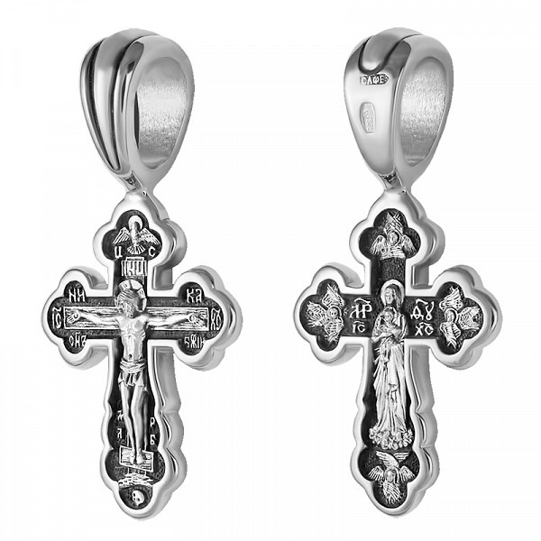 Крест серебрянный, Чернение (оксидирование), с корундами, Валаамская Божья Матерь, коллекция "Санкт-Петербург", 2.88 гр. ПР.К.000611