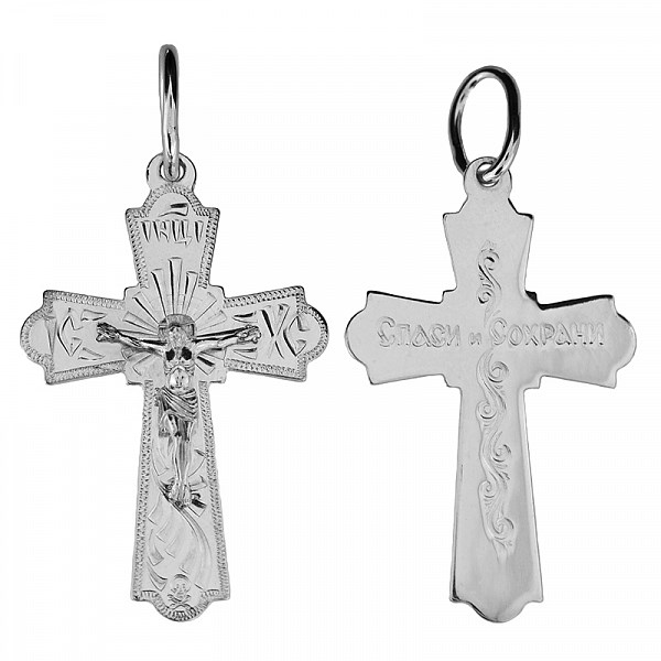 Крест серебрянный, с корундами, Спаси и сохрани, Москва златоглавая-2, 3.35 гр. ПР.К.000691