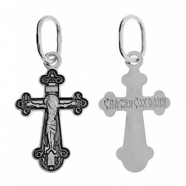 Крест серебрянный, Чернение (оксидирование), с корундами, коллекция "Иваново", 0.59 гр. ПР.К.000743