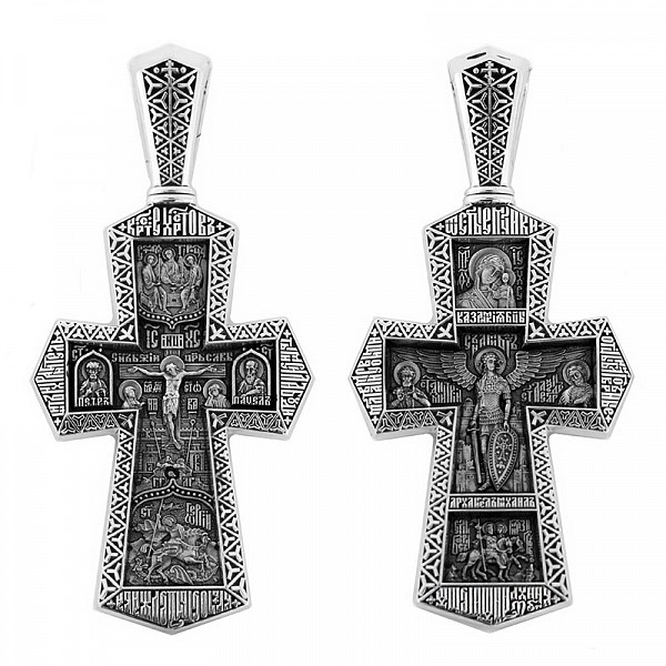 Крест серебрянный, Чернение (оксидирование), с корундами, Михаил Архангел, Акимов, 25.52 гр. ПР.К.000766 - фото 82791