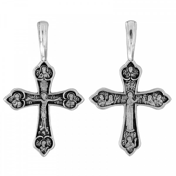 Крест серебрянный, Чернение (оксидирование), с корундами, Богородица, Акимов, 1.97 гр. ПР.К.000772