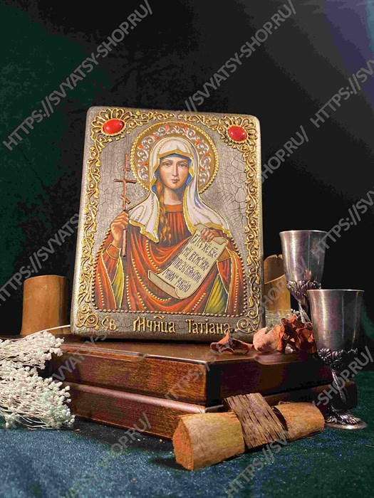Настольная икона Святая мученица Татиана на мореном дубе 15х10 20726 - фото 83844