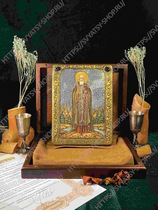 Настольная икона Преподобный Сергий Радонежский чудотворец на мореном дубе 15х10 20116