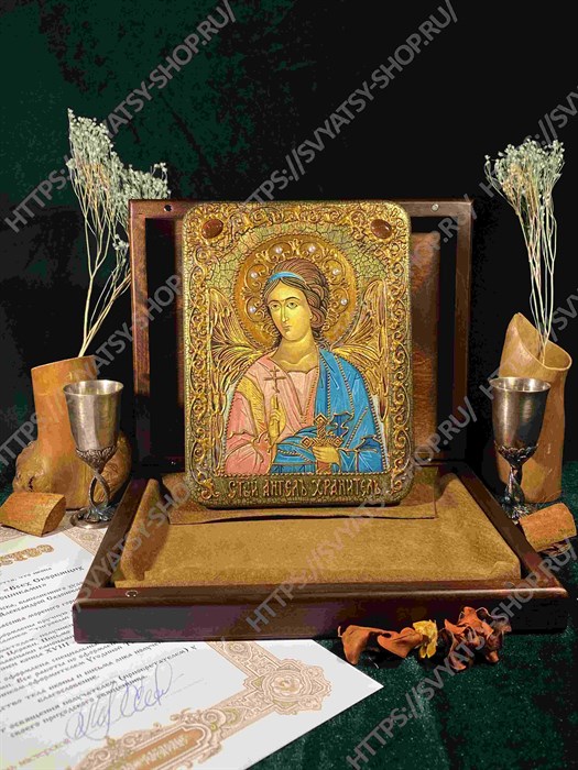 Подарочная икона Ангел Хранитель на мореном дубе 20х15 20610 - фото 83980