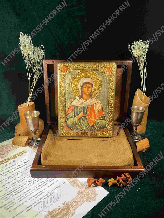 Подарочная икона Святая мученица Алла Готфская на дубе 15х20 см. 234489