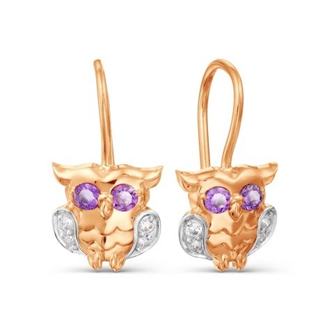 Серьги золотые с прелестными детскими вставками. Вес 2,86 г. MG801