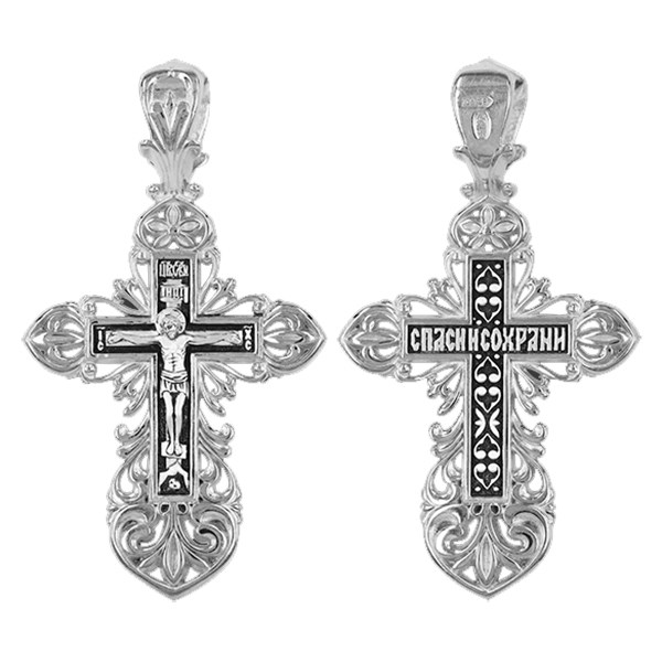 Крест серебряный Ag 925, коллекция Санкт-Петербург, с молитвой Спаси и сохрани, Чернение (оксидирование), 3,68 гр. КРС0224219