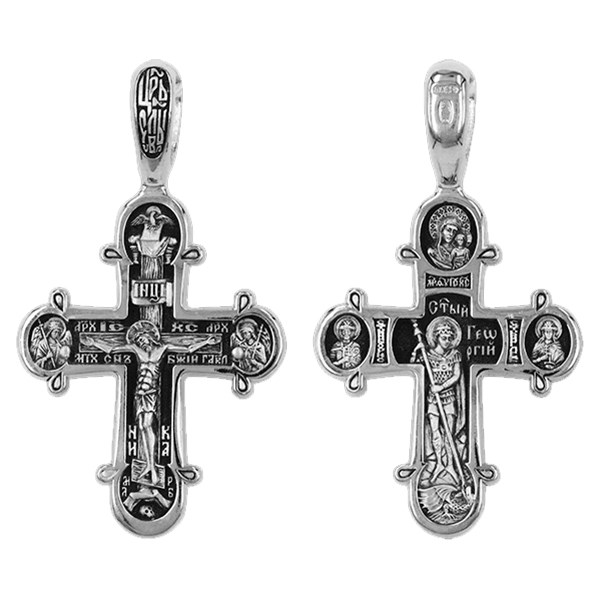 Крест серебряный Ag 925, коллекция Санкт-Петербург, лик Борис Св., Гавриил Архангел, Глеб Св., Казанская БМ, Михаил Архангел, Чернение (оксидирование), 5 гр. КРС0224271