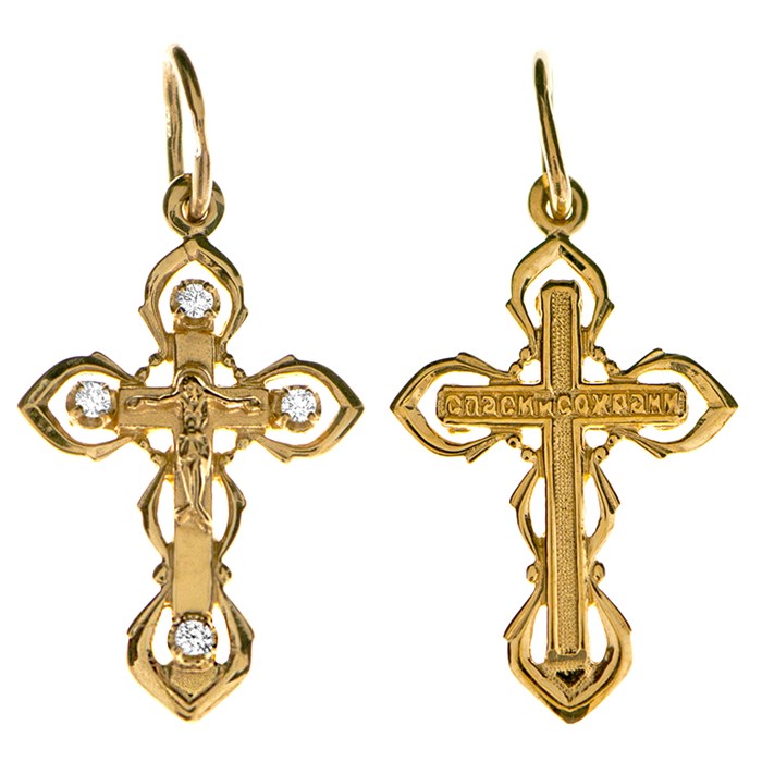 Крест золотой Au 585, коллекция Золотая филигрань, вставка Фианит, с молитвой Спаси и сохрани, 1,73 гр. КРС0224282