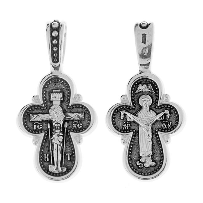 Крест серебряный Ag 925, коллекция Иваново, лик Покров Пресвятой Богородицы, Чернение (оксидирование), 2,38 гр. КРС0224345