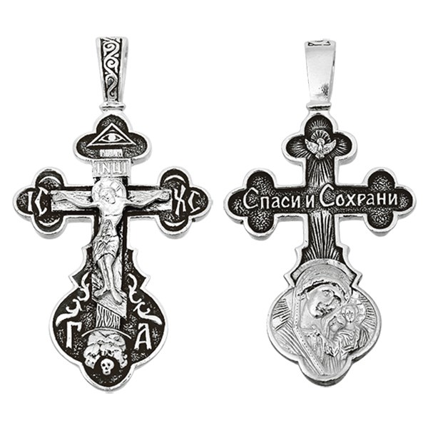Крест серебряный Ag 925, коллекция Санкт-Петербург, лик Казанская БМ, Чернение (оксидирование), 4,07 гр. КРС0224558