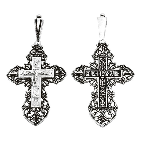 Крест серебряный Ag 925, коллекция Санкт-Петербург, с молитвой Спаси и сохрани, Чернение (оксидирование), 3,07 гр. КРС0224560