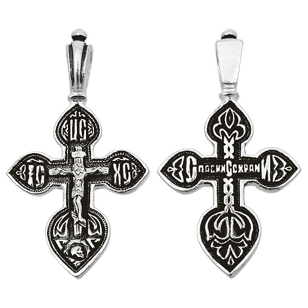 Крест серебряный Ag 925, коллекция Санкт-Петербург, с молитвой Спаси и сохрани, Чернение (оксидирование), 1,45 гр. КРС0224565