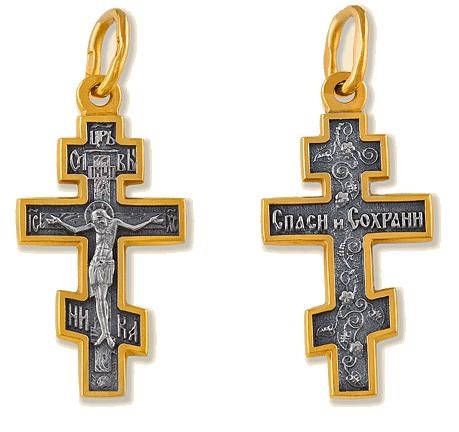 Крест позолоченный Ag 925/Au 585, коллекция Липецк, Позолота желтая 999*, 3,92 гр. КРС0224573