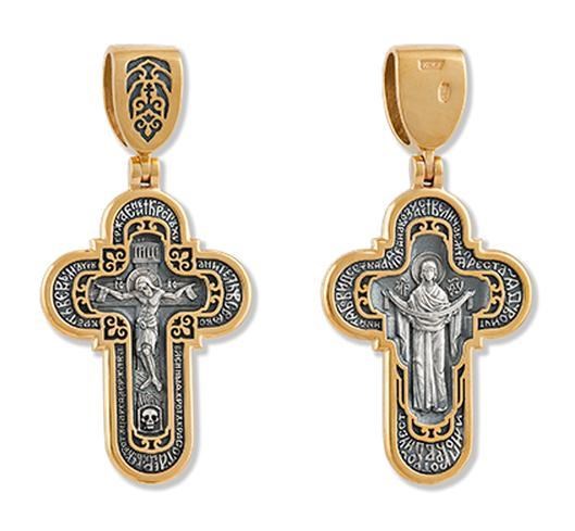 Крест позолоченный Ag 925/Au 585, коллекция Липецк, Позолота желтая 999*, 7,51 гр. КРС0224593