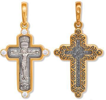 Крест позолоченный Ag 925/Au 585, коллекция Липецк, вставка Фианит, Позолота желтая 999*, 4,58 гр. КРС0224618