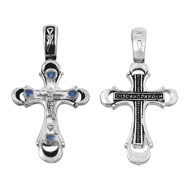 Крест серебряный Ag 925, коллекция Санкт-Петербург, вставка Фианит, с молитвой Спаси и сохрани, Чернение (оксидирование), 2,16 гр. КРС0224630