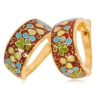 Серьги серебряные позолоченное эмаль горячая 5 гр. 228890