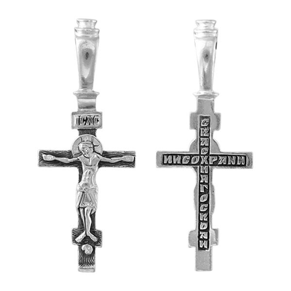 Крест серебряный Ag 925, коллекция Санкт-Петербург, с молитвой Спаси и сохрани, Чернение (оксидирование), 1,95 гр. КРС0224658