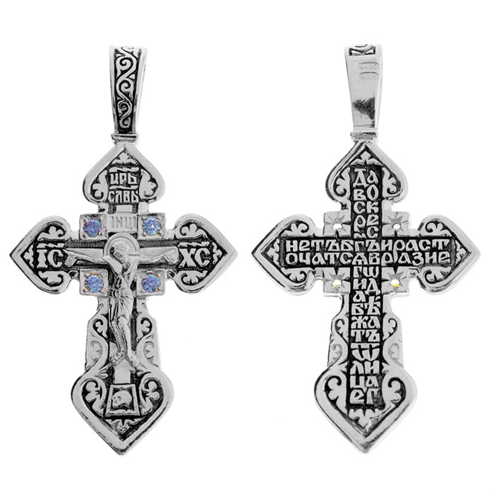 Крест серебряный Ag 925, коллекция Санкт-Петербург, вставка Фианит, с молитвой Да воскреснет Бог..., Чернение (оксидирование), 3,79 гр. КРС0224668