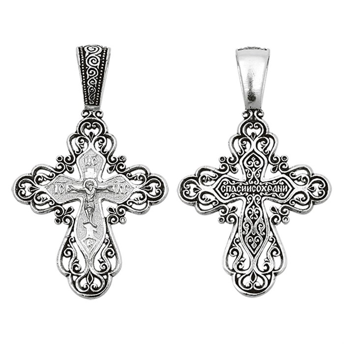 Крест серебряный Ag 925, коллекция Санкт-Петербург, с молитвой Спаси и сохрани, Чернение (оксидирование), 4,76 гр. КРС0224693