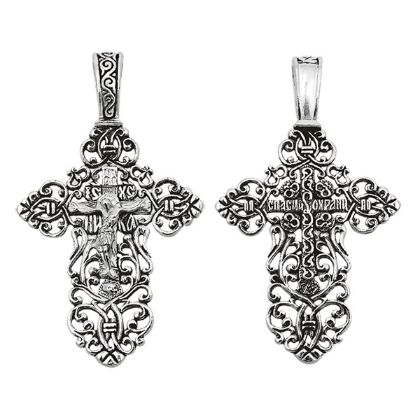 Крест серебряный Ag 925, коллекция Санкт-Петербург, с молитвой Спаси и сохрани, Чернение (оксидирование), 2,97 гр. КРС0224696