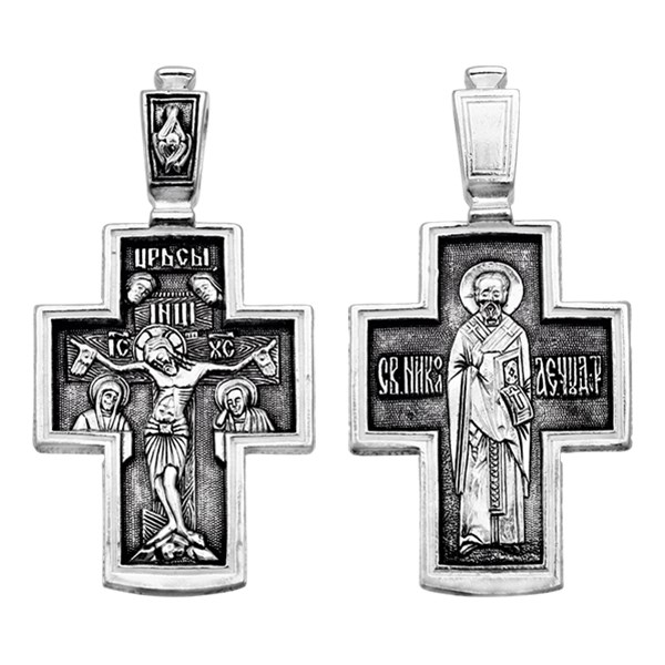 Крест серебряный Ag 925, коллекция Санкт-Петербург, лик Николай Чудотворец, Чернение (оксидирование), 10,1 гр. КРС0224710