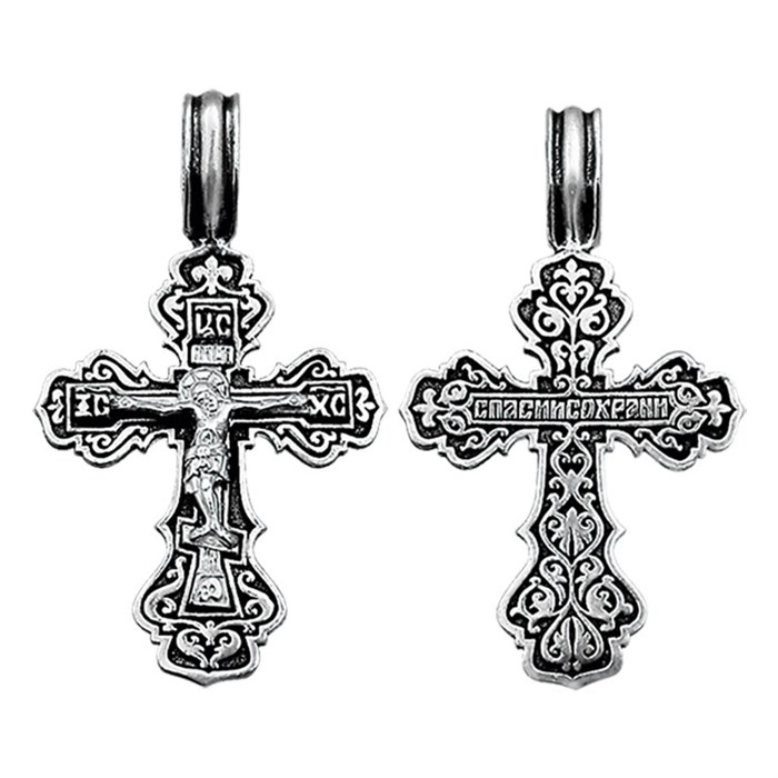Крест серебряный Ag 925, коллекция Санкт-Петербург, с молитвой Спаси и сохрани, Чернение (оксидирование), 3,98 гр. КРС0224716