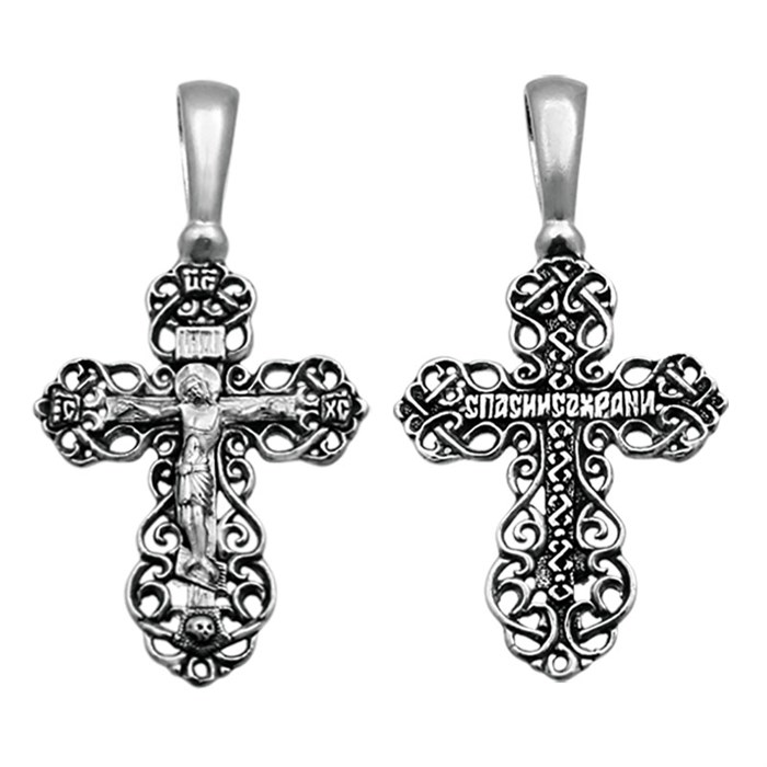 Крест серебряный Ag 925, коллекция Санкт-Петербург, с молитвой Спаси и сохрани, Чернение (оксидирование), 2,1 гр. КРС0224734